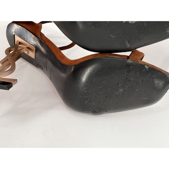 YSL- Saint Laurent Opyum Brown Suede Ankle Clasp 4 inch Heels Size EU 40 US 10 - Picture 11 of 15